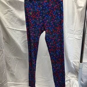 LuLaRoe Blue and Purple Leggings Vibrant Floral Pattern